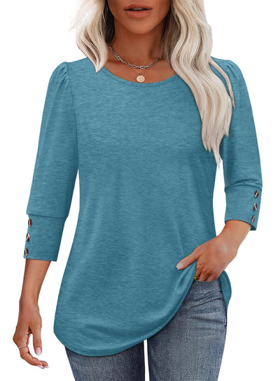Blusa Elegante Estampada con Botones y Mangas 3/4 Cuello Redondo - Image 24