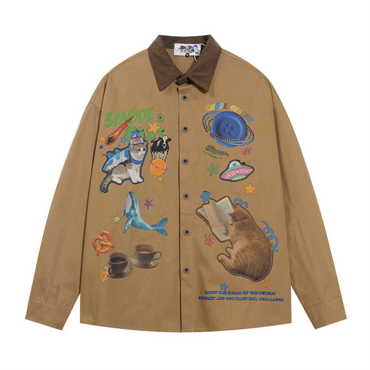 Camisa Casual de Manga Larga con Estampado Infantil