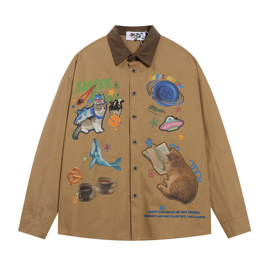 Camisa Casual de Manga Larga con Estampado Infantil