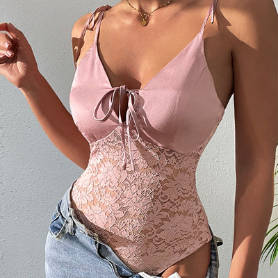 Traje de Baño Enterizo con Encaje y Espalda Abierta para Mujer