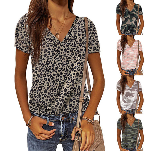 Blusa Leopardo Cuello V Manga Corta Ajustada - Image 5