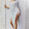 Vestido Stretch Blanco con Flecos en Cadera para Mujer