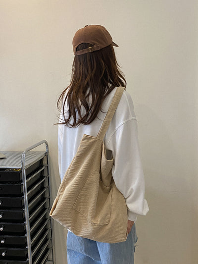 Bolso de Hombro Corduroy Capacidad Grande - Estilo Literario y Versátil - Image 21