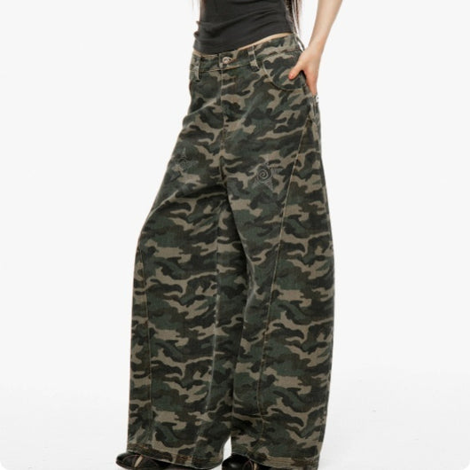 Jeans Camouflage Retro Americano para Mujer con Diamantes Termofijados