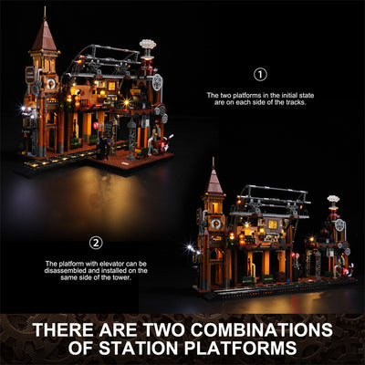 Maqueta de Estación de Tren Steampunk con Bloques de Construcción y Luz LED - Image 10