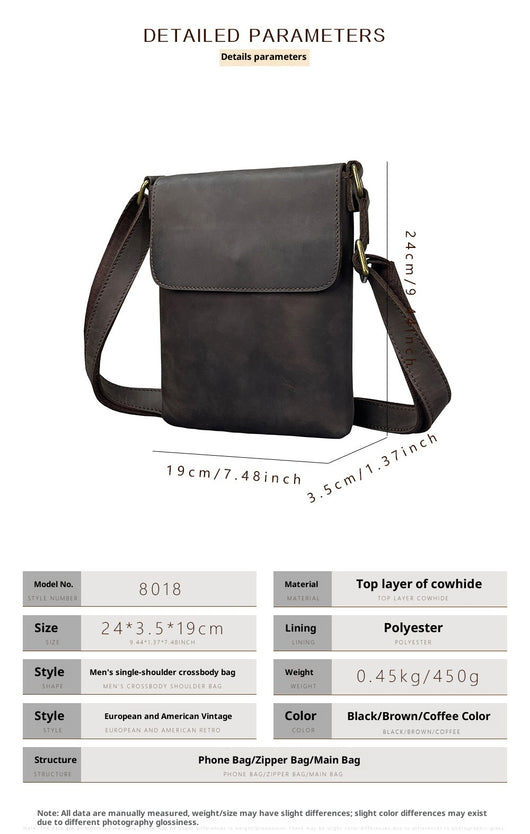 Mochila Crossbody de Cuero Crazy Horse para Hombre - Bolsa iPad Minimalista - Image 7