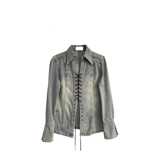 Camisa Denim Lavada con Cordones para Mujer - Image 8
