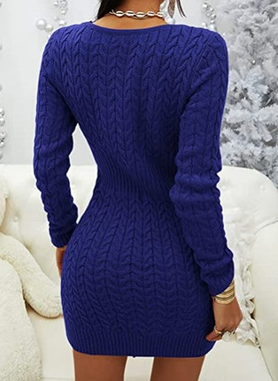 Suéter Vestido Ajustado Cuello V Mujer - Tejido Liso con Opción Cremallera - Image 16