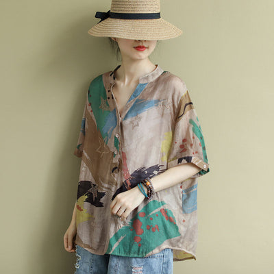 Blusa Estampada Vintage para Mujer Manga Media Talla Grande Verano - Image 14
