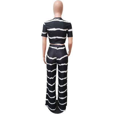 Traje de Pierna Ancha con Rayas Estampadas y Escote Hundido - Image 27