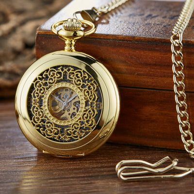 Reloj de Bolsillo Automático Mecánico con Diseño Floral Retro Calado