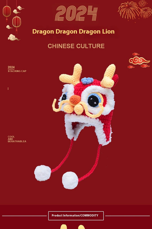 Gorro Tejido Año del Dragón Rojo - Diseño Cabeza de Tigre para Bebé - Image 17