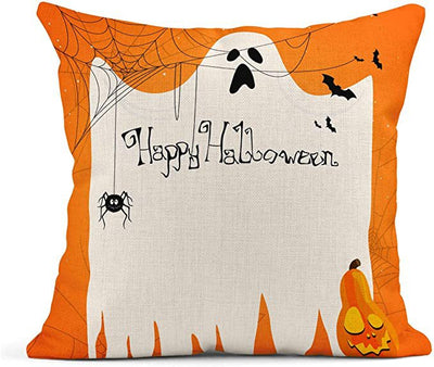 Funda de Almohada Fantasma Naranja Hallowen en Lino - Image 6