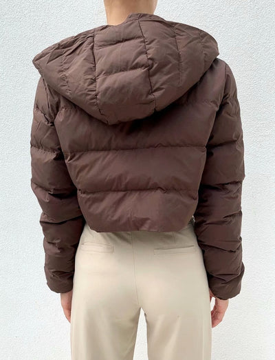 Chaqueta Puffer Corta Multicolor de Algodón con Capucha para Mujer - Image 27