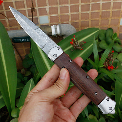 Cuchillo Plegable de Caza VG10 Damasco Artesanal con Mango de Wengué - EDC Premium - Image 2