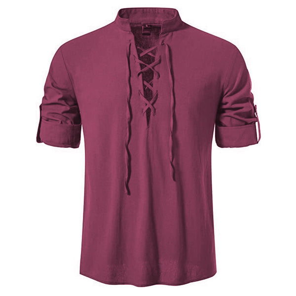 Camisa Cuello Mao Manga Larga Algodón y Lino