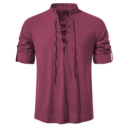 Camisa Cuello Mao Manga Larga Algodón y Lino