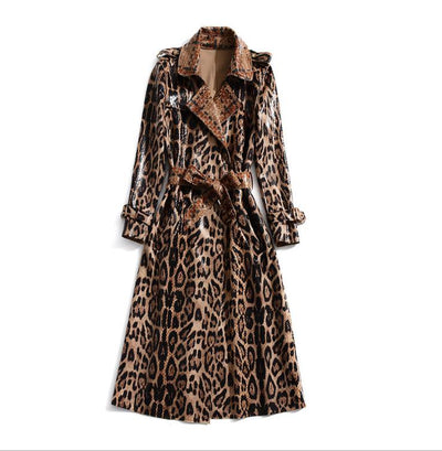 Abrigo Trench Estilo Leopardo con Efecto Ante Brillante y Cordones - Image 3