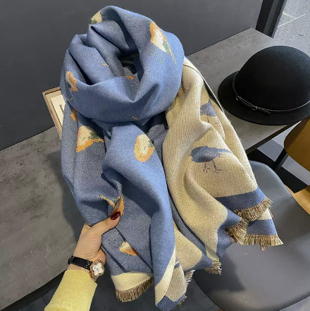 Pashmina Cálida con Diseño de Aves - Bufanda Versátil de Cachemira
