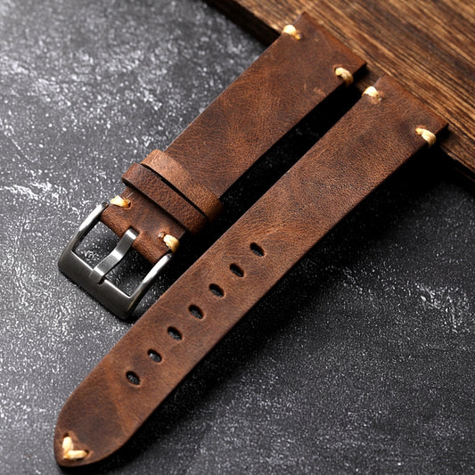 Correa de Reloj Cuero Genuino Gris Marrón Envejecido Artesanal