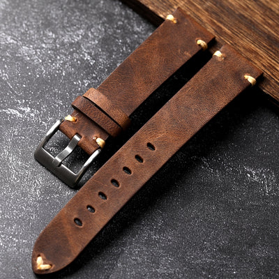 Correa de Reloj Cuero Genuino Gris Marrón Envejecido Artesanal