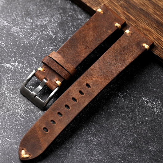 Correa de Reloj Cuero Genuino Gris Marrón Envejecido Artesanal
