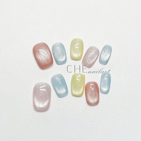 Uñas Postizas Cat Eye Dopamina Colores Vibrantes para Niñas