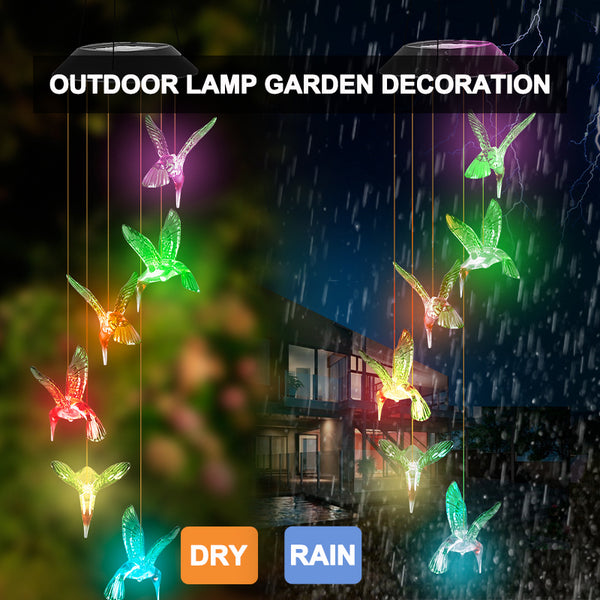 Lámpara Solar Decorativa con Carillón de Viento - Colibrí y Mariposa