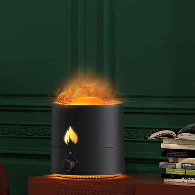 White cylindrical night light and ultrasonic humidifier with an orange flame effect light and a control knob. - Image 8