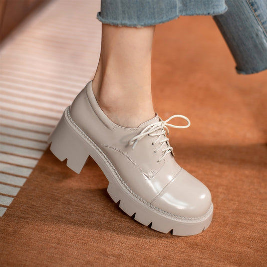 Zapatos Oxford Mujer Estilo Británico Suela Gruesa con Cordones