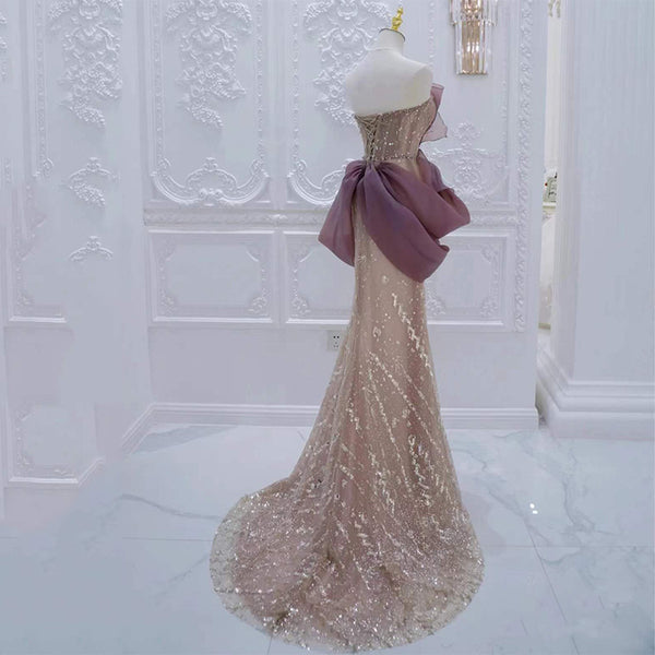 Vestido de Noche Champagne Lujo con Pedrería