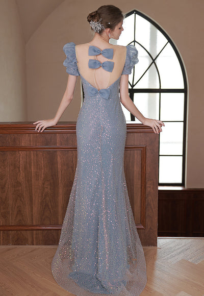 Vestido Azul con Hombros Joyero - Image 9