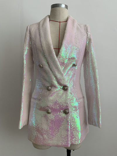 Blazer Largo Doble Botonadura con Lentejuelas para Mujer - Image 6