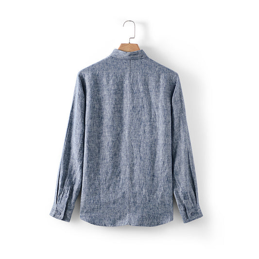 Camisa de Lino Suelta con Cuello Polo Manga Larga para Hombre - Image 2