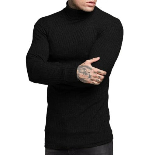 Suéter Tejido Slim Fit Cuello Alto con Rayas Retorcidas para Hombre - Image 19