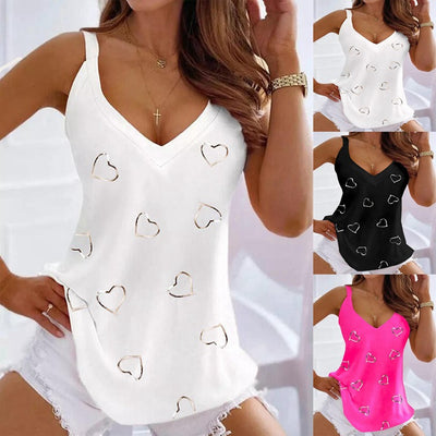Camiseta sin Mangas con Estampado de Corazones para Mujer