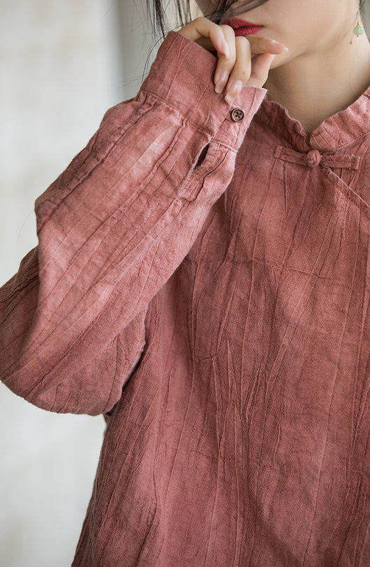 Blusa Mujer Estilo Chino Tie-Dye Lino Algodón Botones Rana Artesanal - Image 8