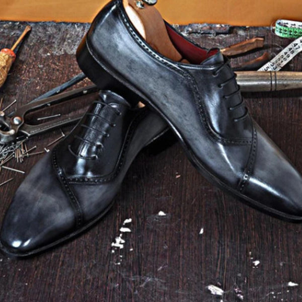 Zapatos Casuales de Cuero para Hombre con Degradado de Color y Punta Redonda