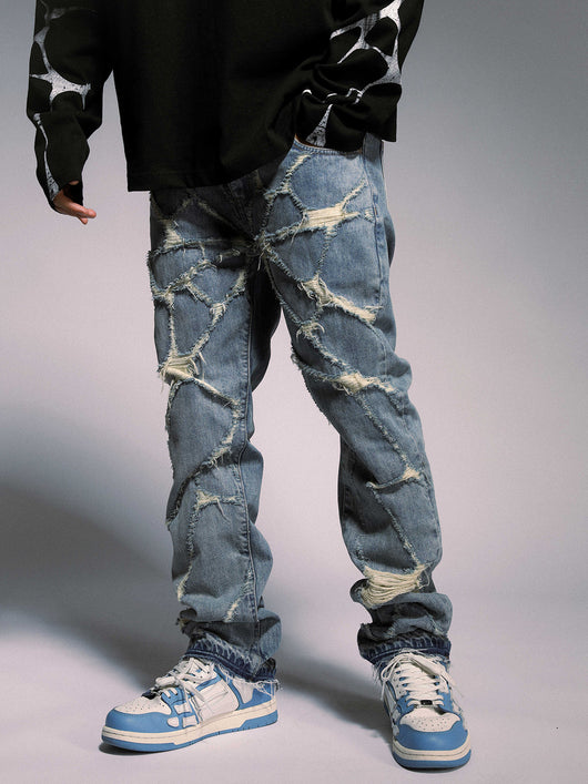 Jeans Rectos Destruidos con Diseño Spider Web - Image 4