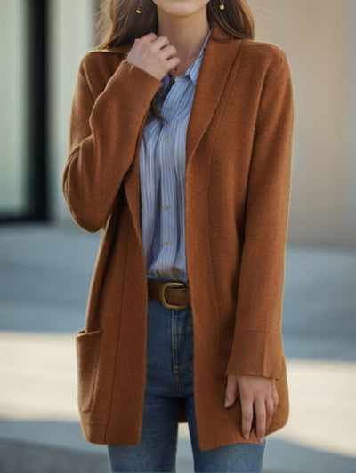 Cardigan de Punto con Cuello Polo Liso para Mujer con Bolsillos - Image 7