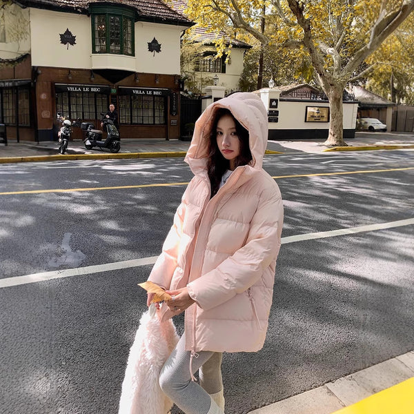 Abrigo Acolchado de Pato Blanco Largo Invierno Diseño Coreano Mujer