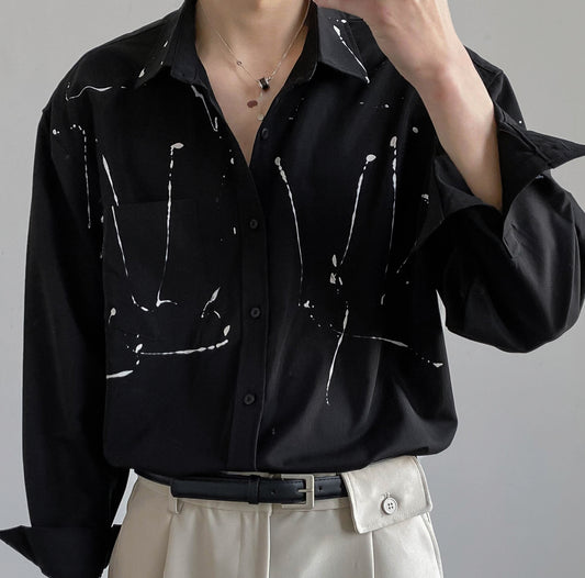 Camisa Coreana de Algodón Ligero con Estampado Artístico - Image 2