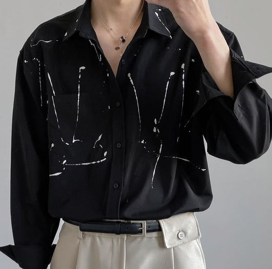 Camisa Coreana de Algodón Ligero con Estampado Artístico - Image 2