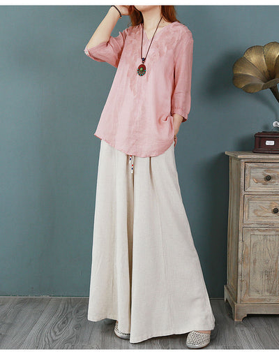 Blusa Larga Atrás Corta Adelante de Algodón y Lino con Bordado para Mujer - Image 19