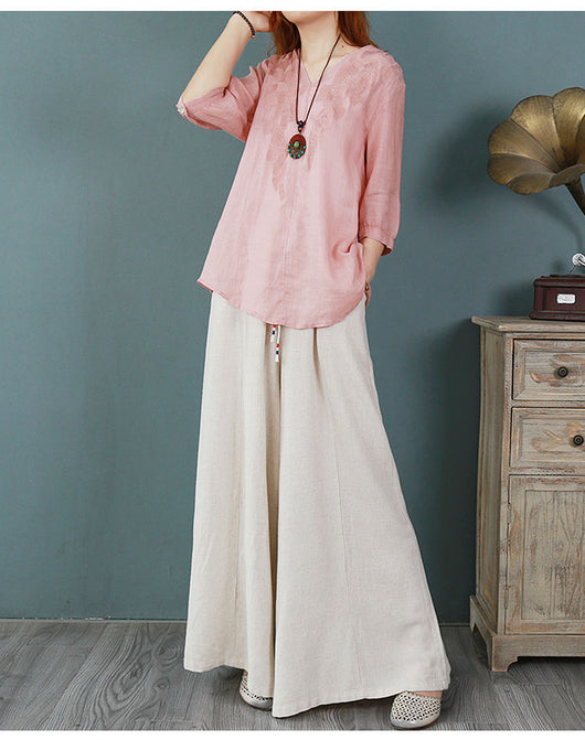 Blusa Larga Atrás Corta Adelante de Algodón y Lino con Bordado para Mujer - Image 19
