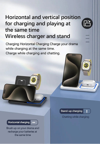 Estación de Carga Inalámbrica 3 en 1 de 15W Plegable para Smartphone - Image 11