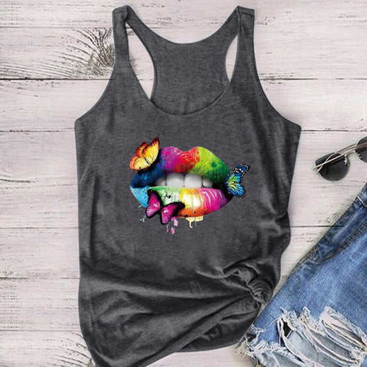 Blusa Tirantes Mariposas y Labios Multicolores para Mujer - Image 3