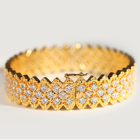 Pulsera Vintage Artesanal Plata S925 Baño Oro Diamantes Zirconia