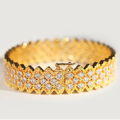 Pulsera Vintage Artesanal Plata S925 Baño Oro Diamantes Zirconia