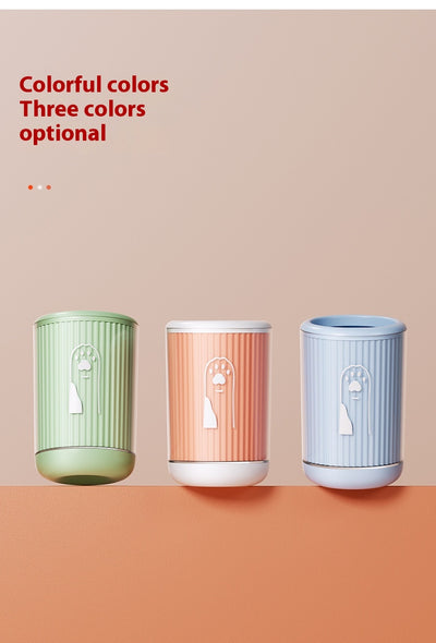 Light blue pet foot washing cup with a white paw print design, ribbed texture, and smooth base. - Image 31